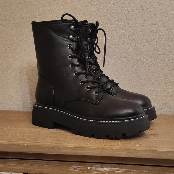 Black Combat Boots Women Sz 10 W/ Zipper 90s Y2K Bikercore Matrix - Picture 1 of 5